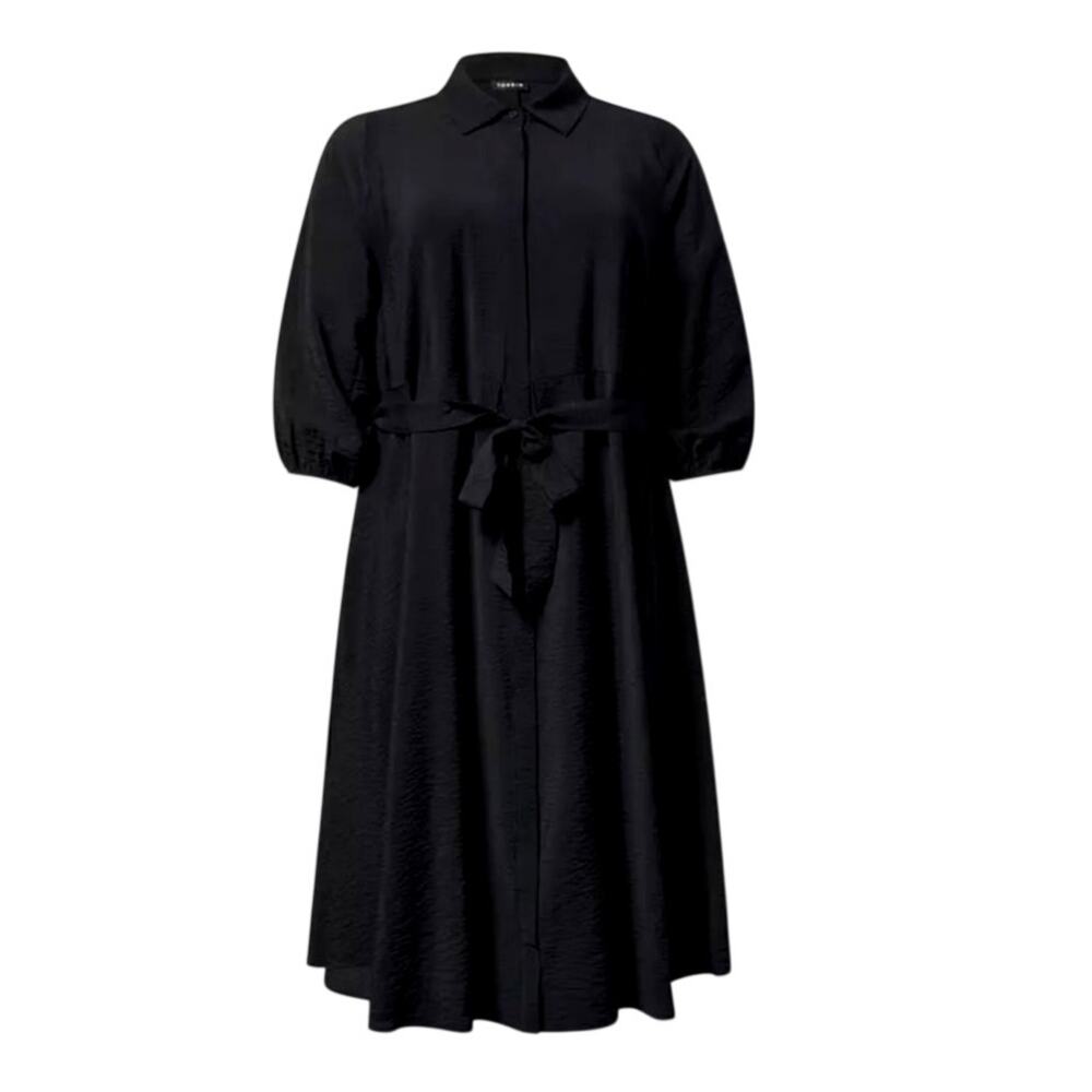 Torrid NWT Midi Hammered Rayon Button Front Shirt Dress Black Plue Size 2 / 2X - Picture 2 of 8